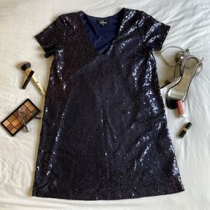 Light Up the Night Navy Blue Sequin Shift Dress